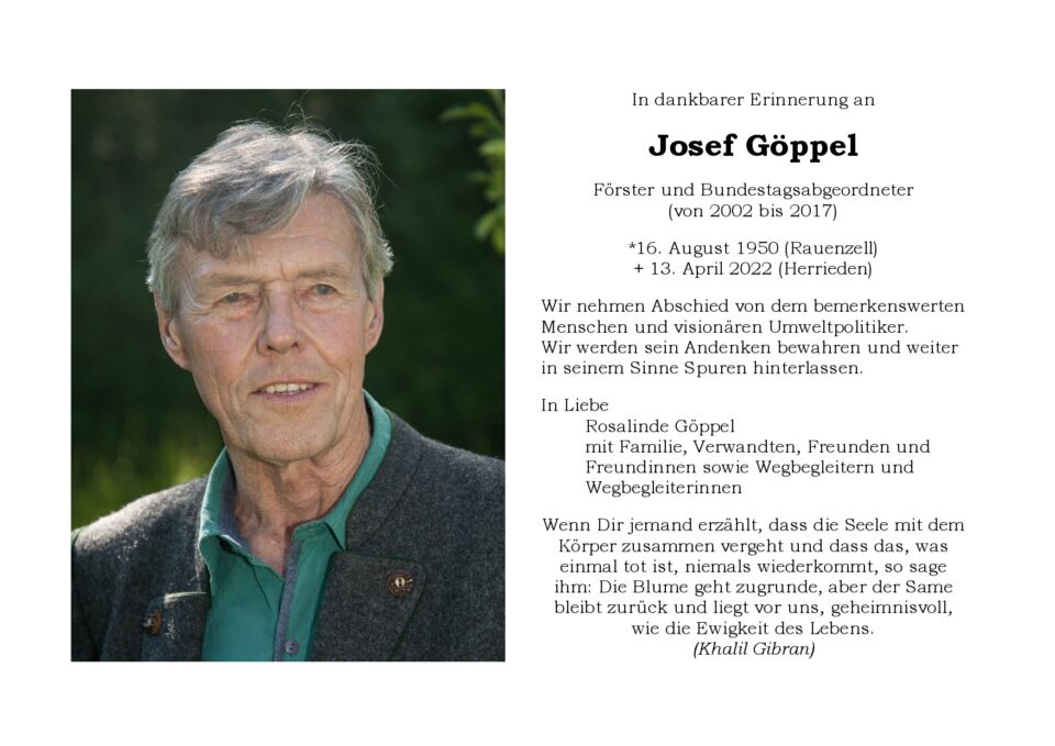 Traueranzeige Josef Göppel